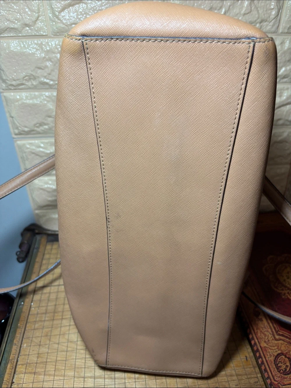 Tory Burch Tan Saffiano Leather Tote with Gold Logo 14.5”x11”x5.5”